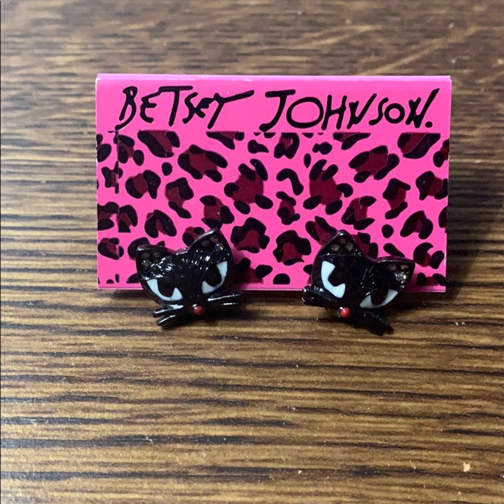 Betsey Johnson Black Cat Stud Earrings